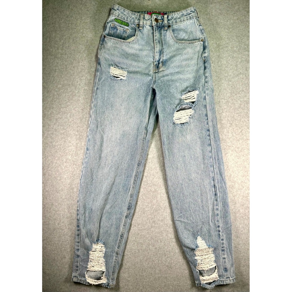 Empyre Jeans Women's 0 Blue Denim Distressed Double Stitch Straight Streetwear